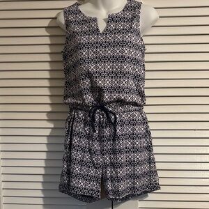 Navy Patterned Sleeveless Jumpsuit